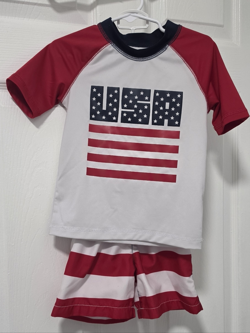 The Children's Place Red and White USA Rash Guard Swim Set